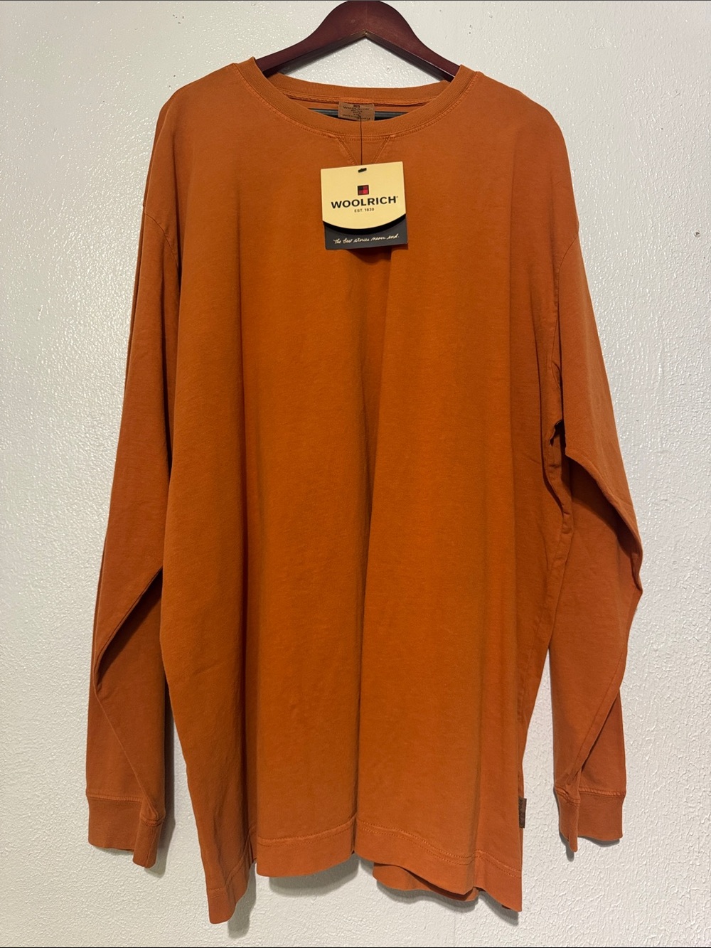 Woolrich Men's NWT First Fork Long Sleeve Tee Vintage Wash Rust Orange XXL